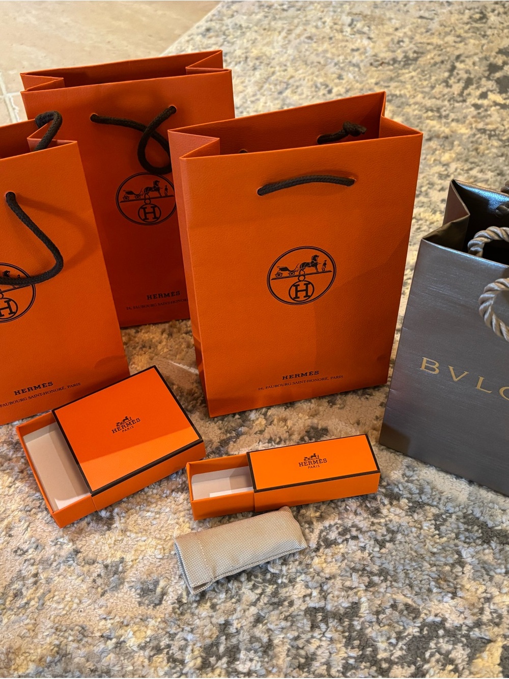 Hermes & Bvlgari Small Gift Bag Set